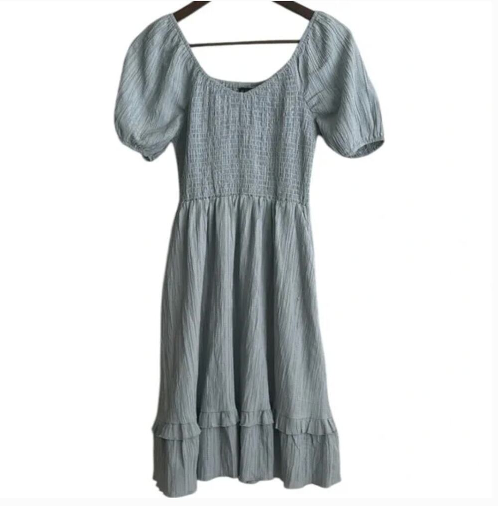 Mikarose Blue Puff Sleeve Dress Sz S